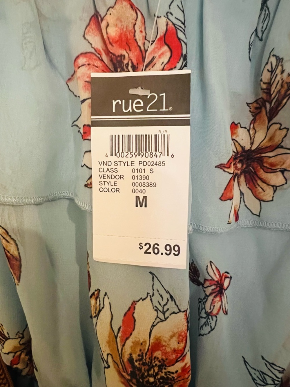 NWT Rue21 Light Blue Floral Midi Dress with Coral Accents - Picture 2 of 4